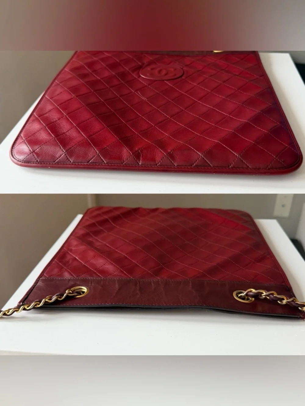 Chanel Vintage Two-Tone Lambskin Tote | Gold Hardware - Burgundy